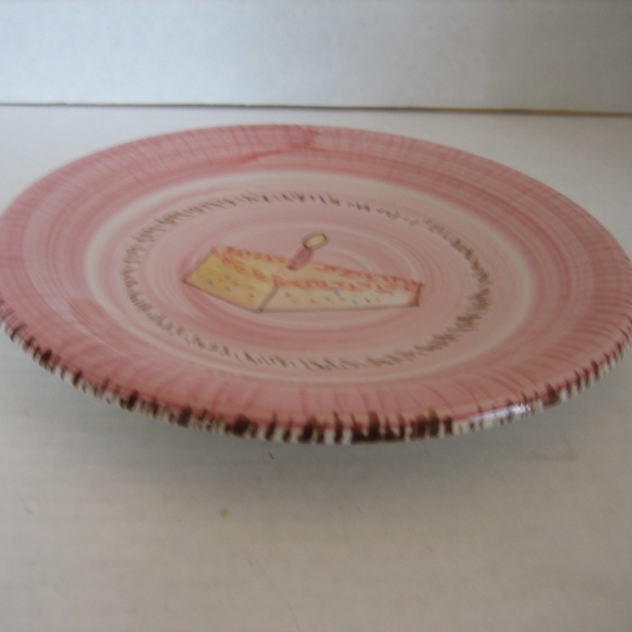 Ruby Pink Ceramic Piece of Birthday Cake with Candle Dessert Plate 8in.R NWNT - Picture 3 of 5
